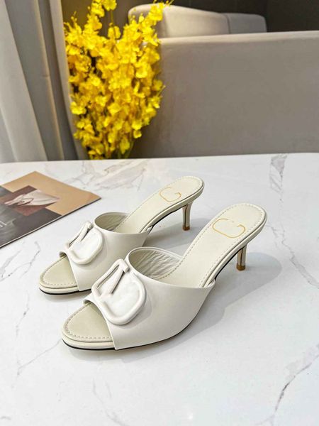 

heeled slippers women mules heel slip on slides leather sandals metal v dress shoes woman high heels pumps tacones pointed toe stilettos lad, Black