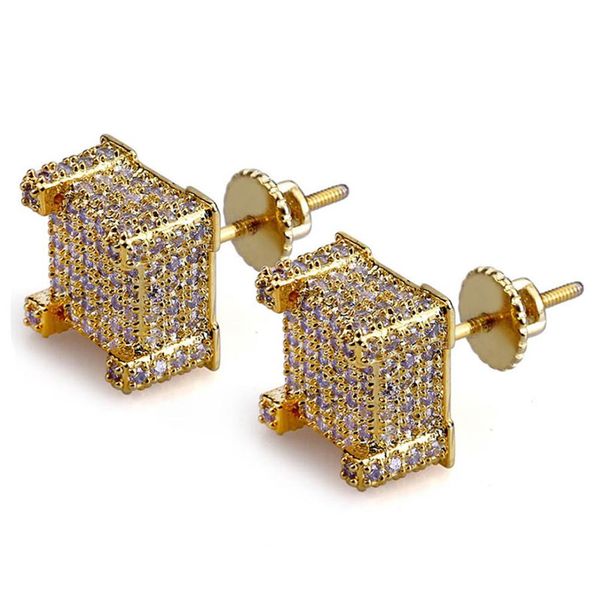 

european and american gold-plated micro plated zircon studs earrings hiphop hip-hop men's earrings accessories3289, Golden;silver