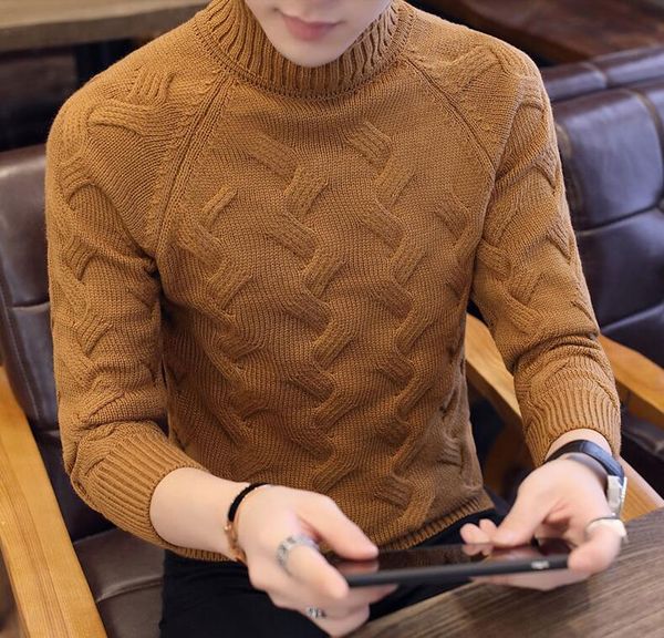 

fashion solid color loose knitted korean turtleneck sweater men's clothing new casual pullovers all-match warm, White;black