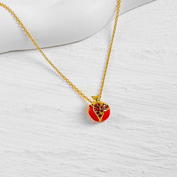

diamond-encrusted pomegranate necklace female light luxury niche design feeling plating 18k gold lovely sweet drop oil zircon clavicle chain, Silver