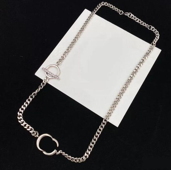 

men women classic silver double letter pendant necklaces long metal chain hip hop necklaces bijoux with box