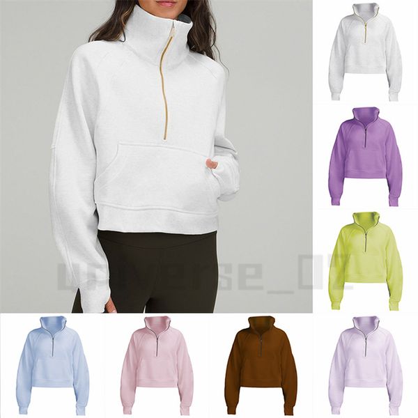 

lululemens autumn and winter yoga hoodie scuba womens thickening jackets hoodys sports half zipper terry designer sweater cing loose, Black