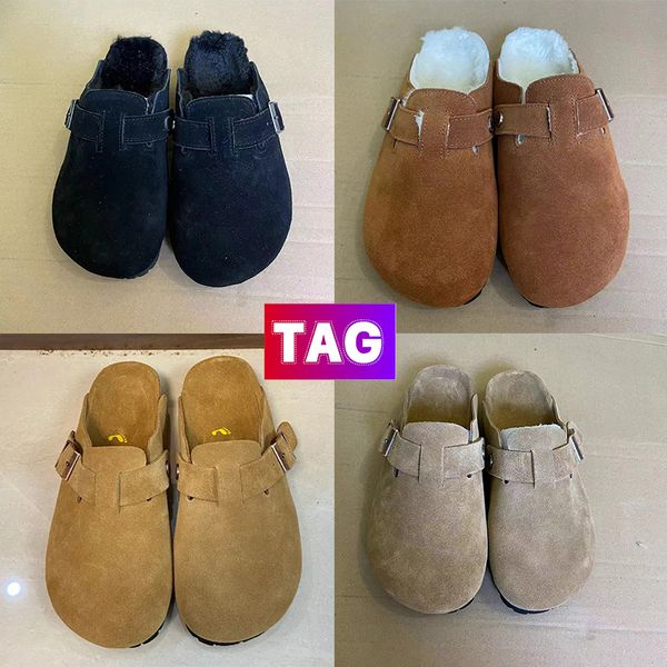 

2023 designer slippers germany mens womens birks boston shearling suede clogs slipper fashion luxury soft footbed leather classic tow-strap, Black