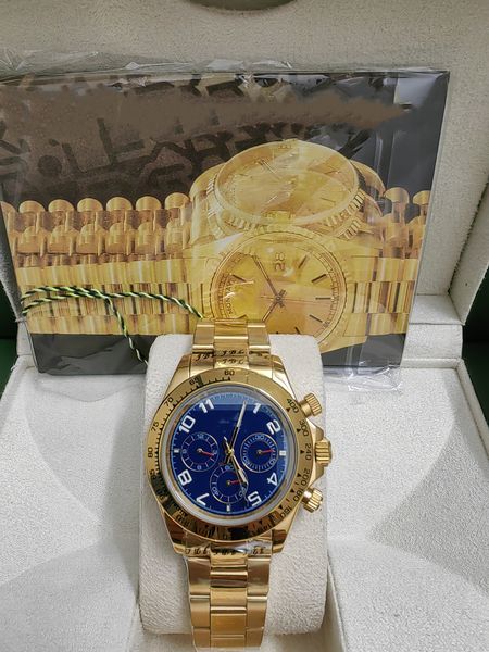 

with box mens watch automatic mechanical movement ceramic bezel sapphire glass series116519 gold blue dial stainless steel strap watches mal, Slivery;brown