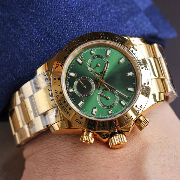 

classic mens watch automatic mechanical watch 40mm steel folding clasp business watches green dial life waterproof adjustable design, Slivery;golden