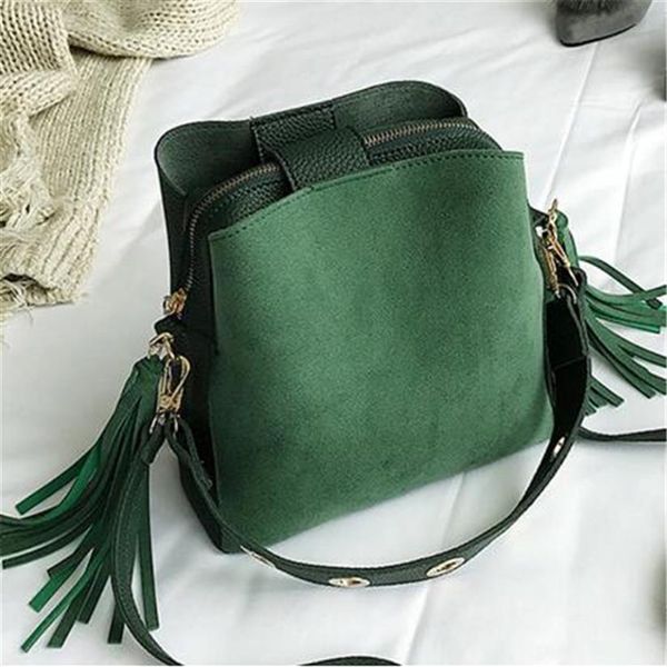 

2020 new fashion scrub women bucket bags vintage tassel messenger bag retro shoulder bags simple crossbody bag tote243q