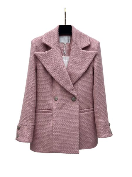 

women's outerwear & coatslarge lapel slightly loose fit college style pink tweed coat, Black;brown
