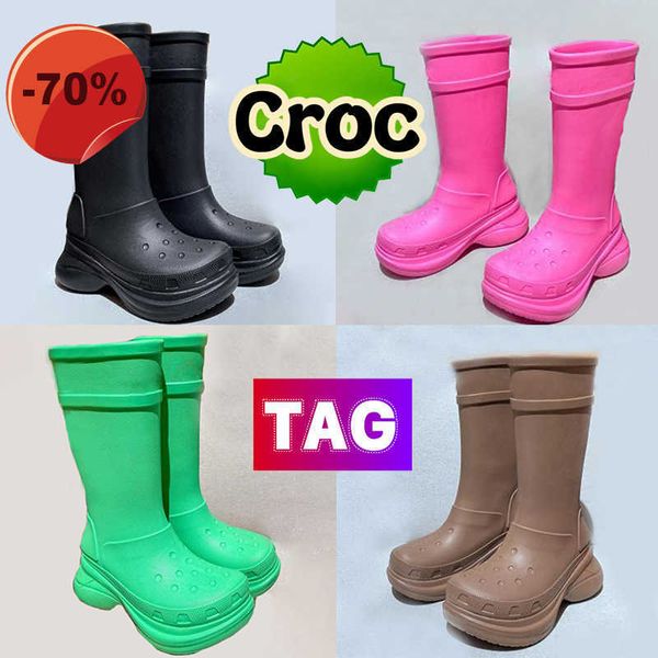 

women boots designer rainboots paris croc 20mm arch eva rubber booties womens sneaker half knee thigh-high boot fashion snow bootes black