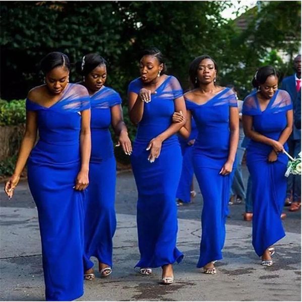 

2023 royal blue mermaid bridesmaid dresses off the shoulder straps floor length tulle ruched sleeveless satin custom made plus size maid of, White;pink