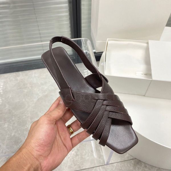 

the row shoes 2023 new ladies casual shoes designer fashion retro leather flat bottom comfortable roman woven hollow summer outdoor beach fa, Black