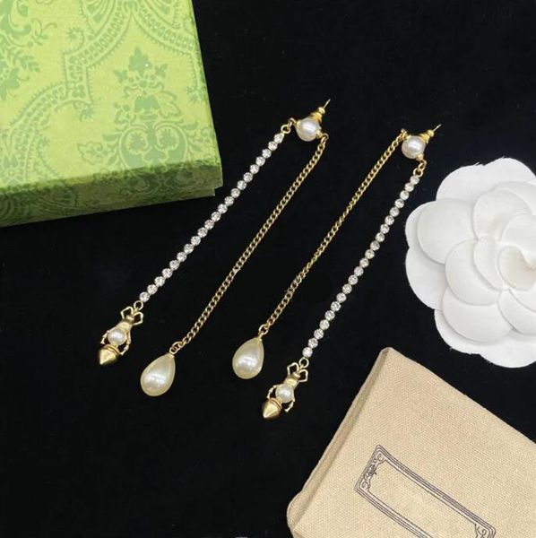 

fashion diamond long chain tassels dangle studs earring luxury designer bee drop eardrop for women stud retro party jewelry with box, Silver