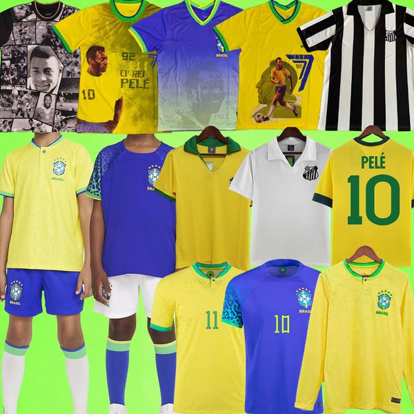 

men's t-shirts 1970 pele brazils soccer jerseys santos 2022 men kids kit women brasil retro 1957 vini jr alisson 22 23 long sleeve cami, White;black