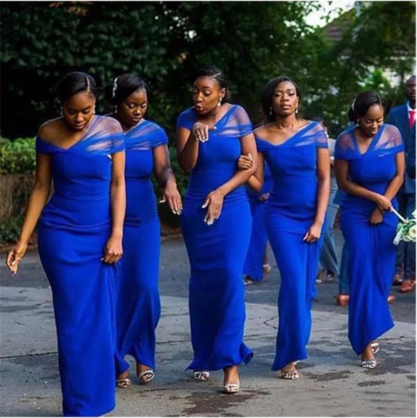 

royal blue african bridesmaid dresses wholesale strapless floor length elastic satin straight wedding party gowns cheap, White;pink