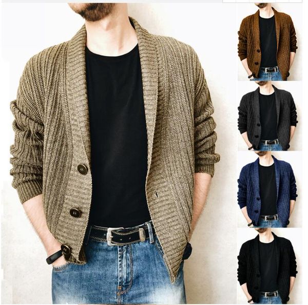 

men sweaters casual cardigan sweater knitted jacket slim fit lapel comfortable 7 colors optional everyday men's wear, White;black