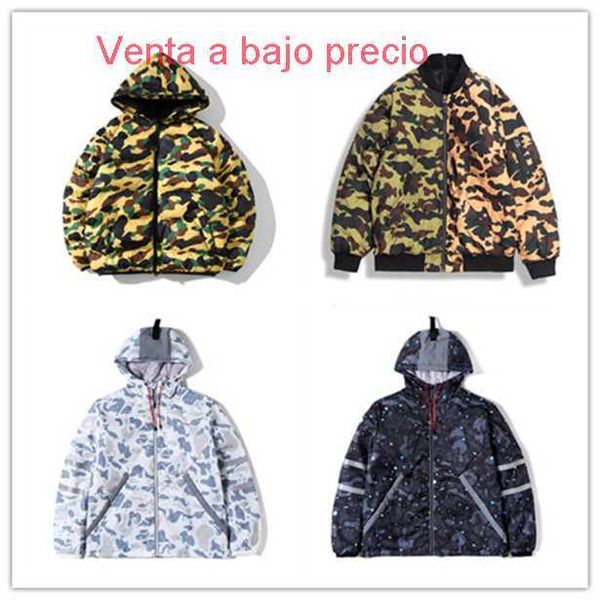 

p4wf winter down puffer coat womens down jacket fashion thickened downs coats camouflage shark printing mouth hip hop full zip keep warm cas, Black