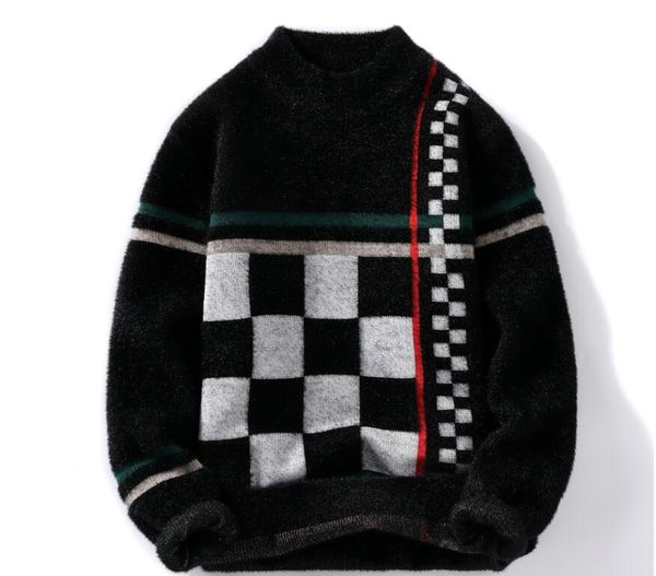 

thick mink cashmere sweater men turtleneck winter male plaid pullover mens casual comfortable sweaters soft warm pull homme, White;black
