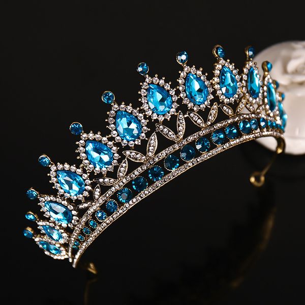 

luxury blue diamond tiara hair hoop crystal bridal headwear crown rhinestone with wedding jewelry diamonds bridal crowns headpieces hg606, Silver