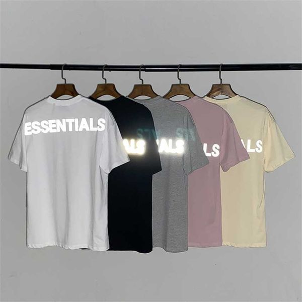 

double line reflective letters essentials short sleeve t-shirt european loose men's and women's, White;black