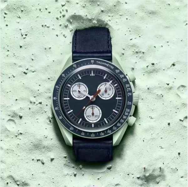 

42mm bioceramic mens watches full function quarz chronograph watch mission to mercury nylon watch luxury limited edition master wristwatches, Slivery;golden