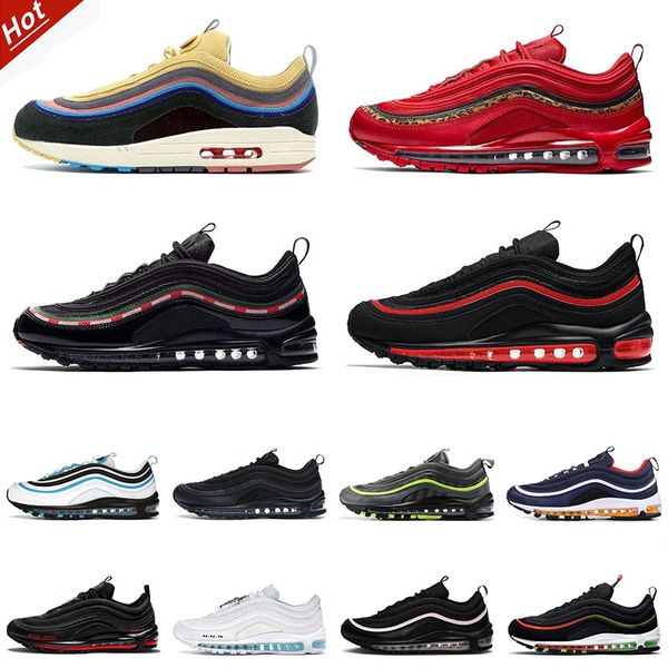 

97s running shoes og 97 sneakers black white sean wotherspoon ghost reflective bred mschf x inri jesus gradient fade midnight navy black yel