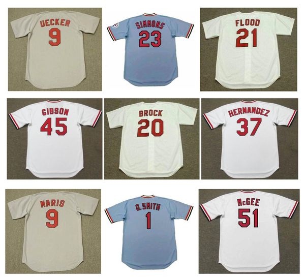 

throwback bob gibson cardinal baseball jersey st. bob uecker curt flood dal maxvill garry templeton keith hernandez mcgwire ozzie smith lank, Blue;black