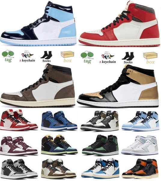 

2023 with box jumpman 1 basketball shoes lost found denim 1s starfish patent bred royal blue taxi dark mocha mid high seafoam twist unc wome
