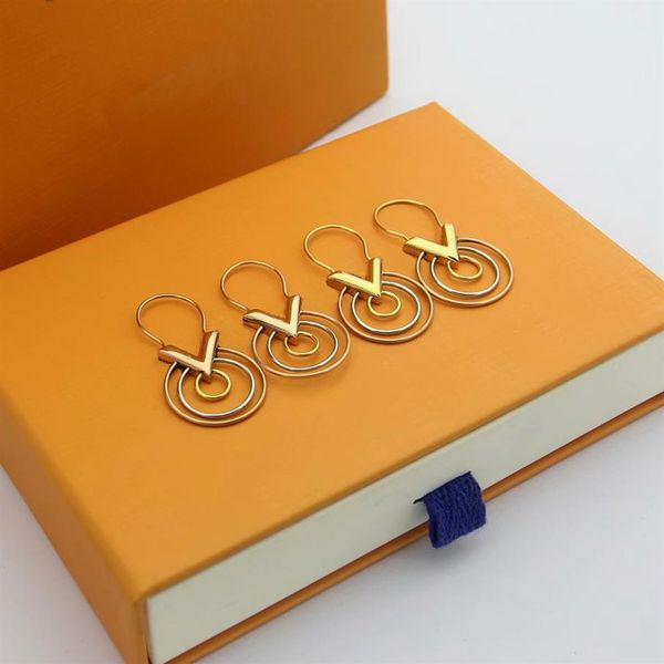 

europe america simple new style lady women titanium steel v initials 3 color circle hoop earrings245b, Golden;silver