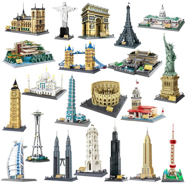 

DIY Model Building Blocks Kits Famous World Architecture Buildings Models Ornaments 3D Puzzles Bricks Kids Intelligence Learning Educational Toys