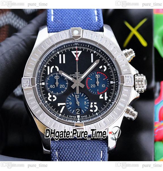 

43mm avenger ii 1884 watches ab01821a1c1x1 quartz chronograph mens watch blue inner black dial steel case blue nylon leather strap puretime, Slivery;brown