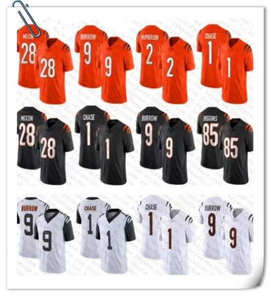 

men bates 9 joe burrow ja'marr chase tee higgins bengals football jersey 28 mixon 10 mac jones 22 derrick henry, Black;red