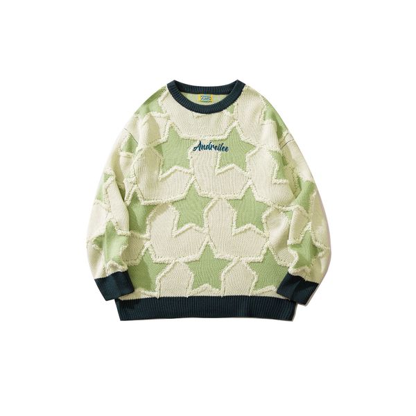 

hip hop knitted jumper sweater men harajuku knitted star patchwork sweaters 2023 autumn fashion korean casual loose pullovers, White;black