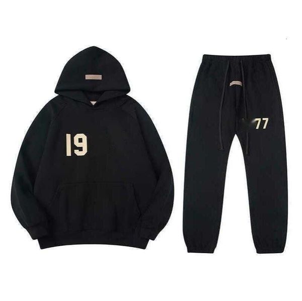 

men's and women's hoodies sweatshirts 2022 fashion brand ess new style season 8 flocked leggings set couple 1977 yf06sk64{category, Black