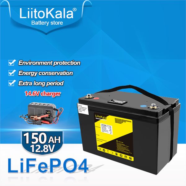 

liitokala 12.8v 150ah lifepo4 battery pack 12v150ah lithium iron phosphate deep circulating battery for marine motor inverter with 14.6v cha