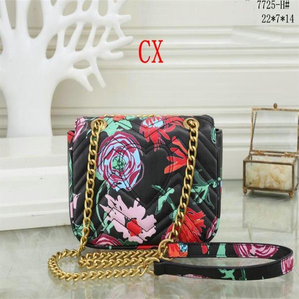 

fashion women shoulder bag pu leather gold and sliver chain bags crossbody messenger colour printing female handbag w2830