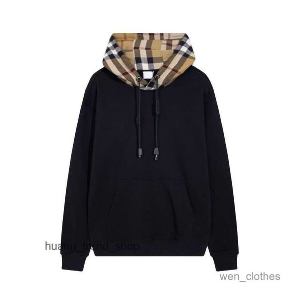 

designer burbrerys mens hooded correct version of autumn and winter lattice hoodie loose long sleeved sweater for men trend lvgm, Black