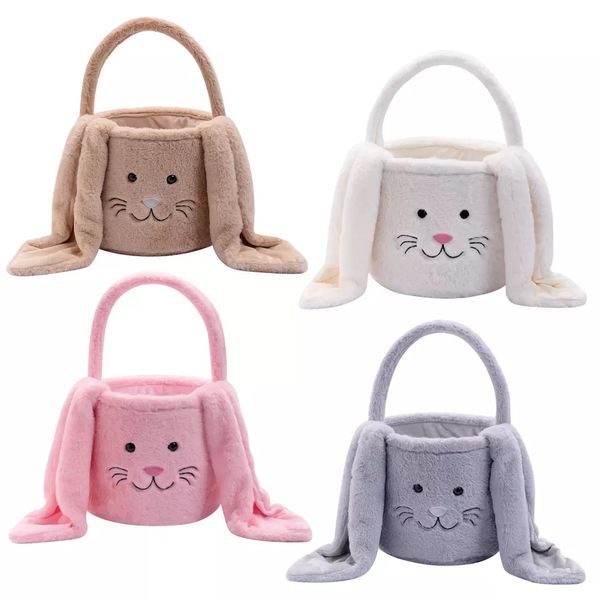 

party favor handbag fuzzy long ears easter rabbit bucket plush furry bunny gift bags easter basket 0103
