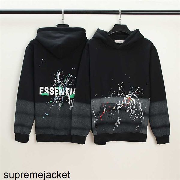

hoodie jacket double thread essentials splash paint used hoodie with plush sweater men's and women's couple hooded jacket, Black;brown
