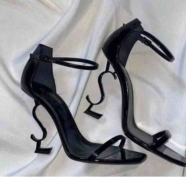 

opyum high heels womens black sandals ankle strap slides patent leather squared toe sandal lambskin designer luxury women sandals party wedd