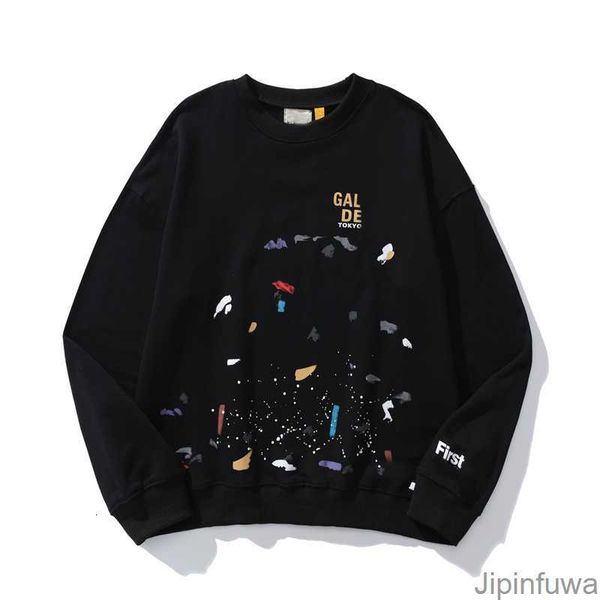 

2023 spring designer galleries hoody depts men's hoodies long sleeve t shirts round neck splash ink painted graffiti women jacket loose, Black