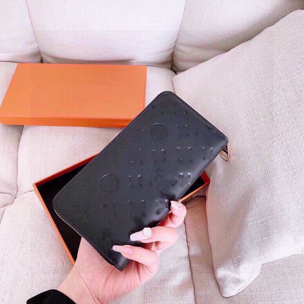 

l fashion womens wallet clutch black flower pattern genuine original leather single zipper zippy wallets lady ladies long classic purses, Red;black