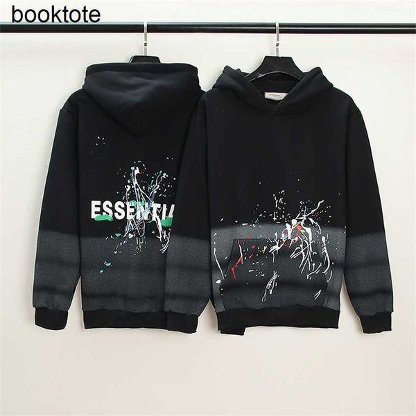 

hoodie jacket double thread essentials splash paint used hoodie with plush sweater men's and women's couple hooded jacket, Black;brown