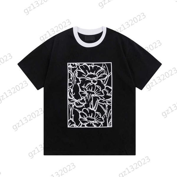 

womens tshirts floral print splice thread crewneck tshirt classic base style soft breathable fabric cool brand tshirts for women, White