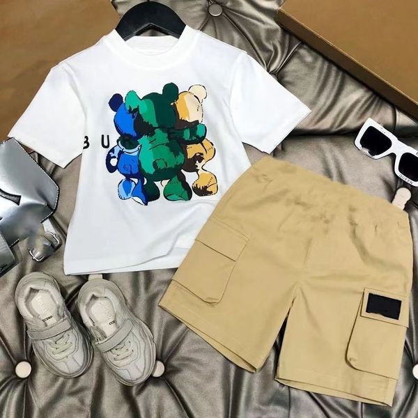 

girl boy t shirt kid set kids sets baby designer set children two piece set suits clothe shorts sleeve with letters, White