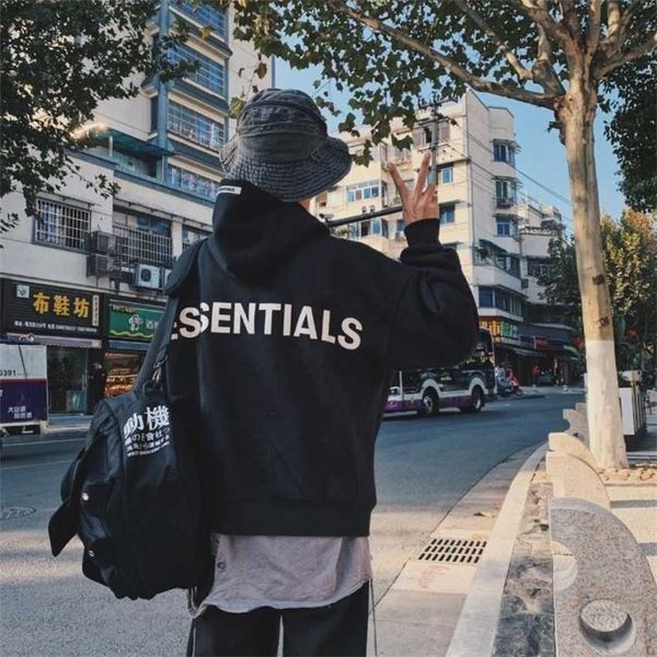 

hoodie sweatshirt essentials reflective letter hooded sweater men's and women's fashion br clothes spring autumn thin coat lovers&, Black