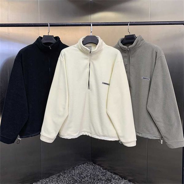 

hoodie jacket multi thread essentials half zip lamb fleece high street stand collar jacket sweater, Black;brown