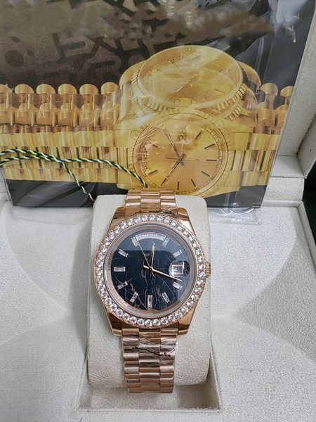 

with original box luxury fashion watches 8k yellow rose gold diamond dial & bezel 18038 automatic mens men's watch 2023, Slivery;brown
