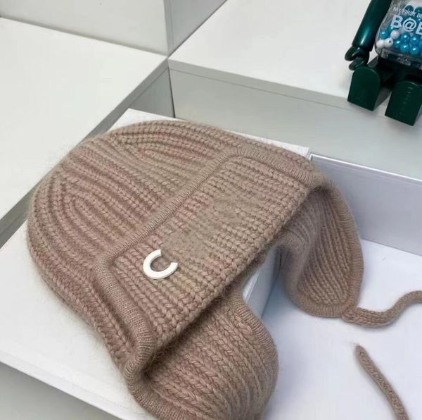 

autumn winter knitting beanies thicken warmth rabbit fur plush designer hat fashion men women's earmuffs hats leisure skull caps knitte, Blue;gray