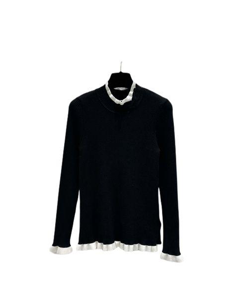

autumn and winter 22 new color contrast ruffle knit temperament atmosphere undercoat, White;black