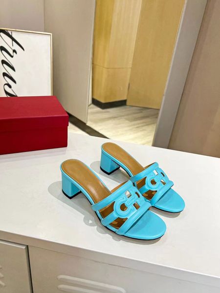 

23 summer new leather high heel slippers cowhide upper sheepskin lining embossed hollow out fashion brand comfortable breathable sandals rub, Black