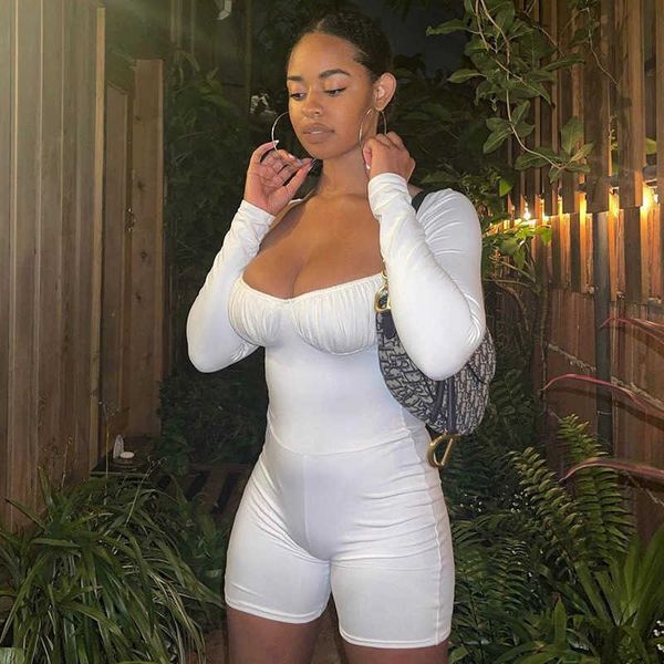 

women's clothing jumpsuits slim fit patchwork one piece pleated sports low chest solid color long sleeved one-piece shorts, Black;white